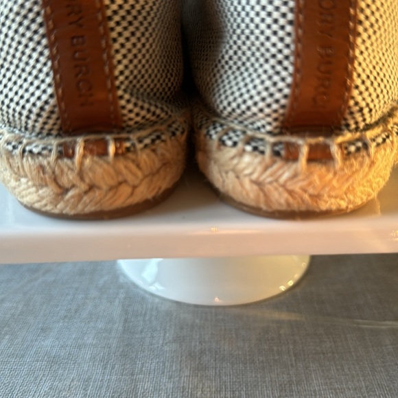 Tory Burch Black/White Canvas And Leather Logo Lonnie Espadrilles Flats Size 9M - Picture 5 of 13